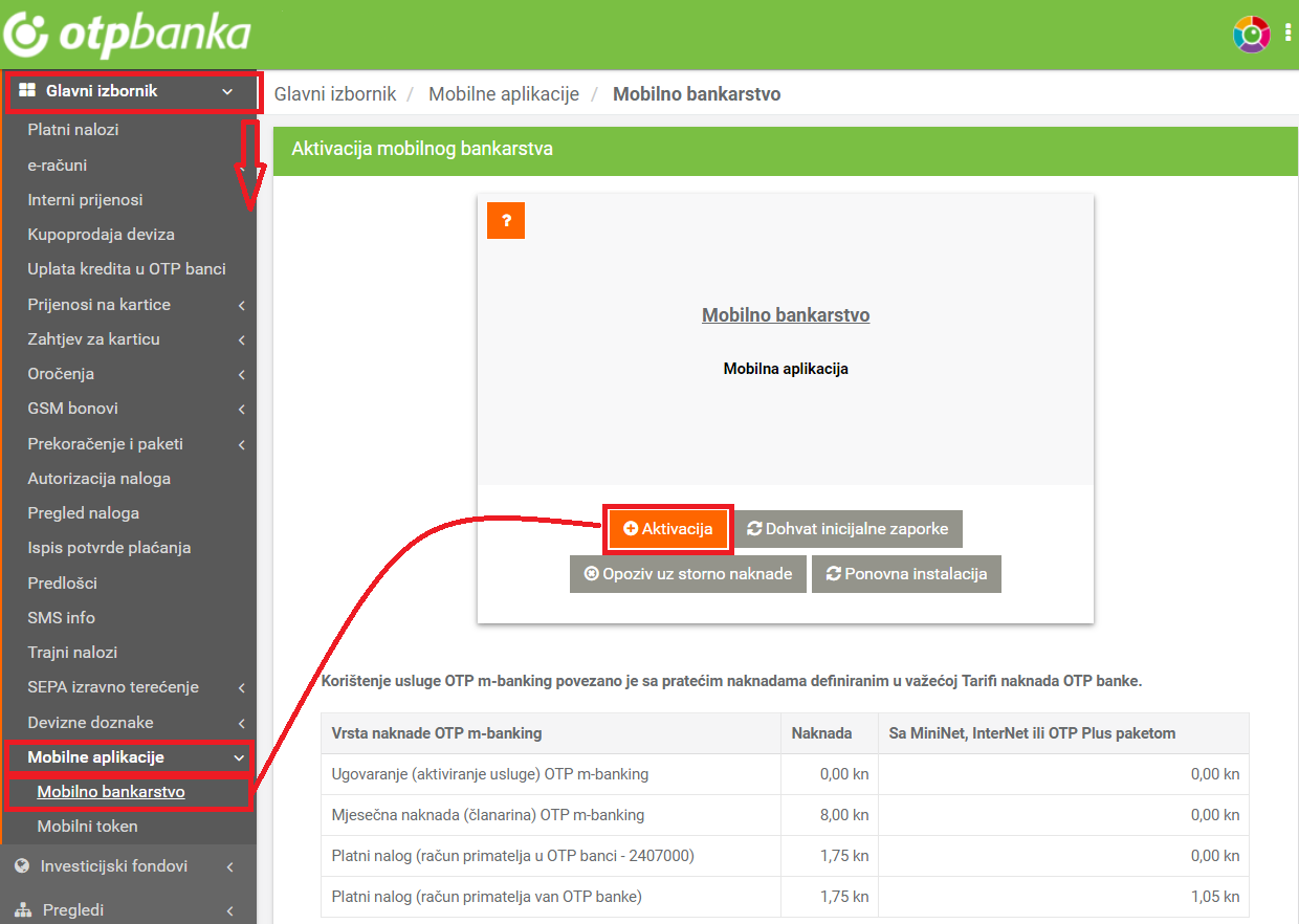 Aktivacija mobilnog bankarstva OTP banke