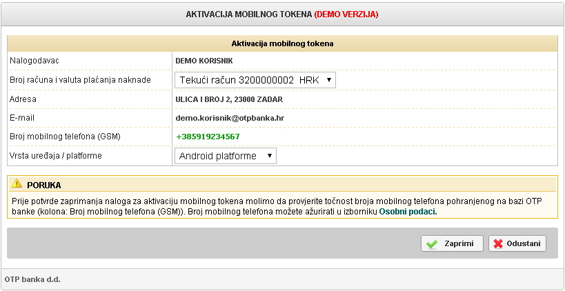 OTP aktivacija mobilnog tokena